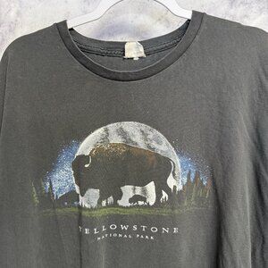 Yellowstone National Park T Shirt Mens 2XL 26x27.5 Black Buffalo Nature